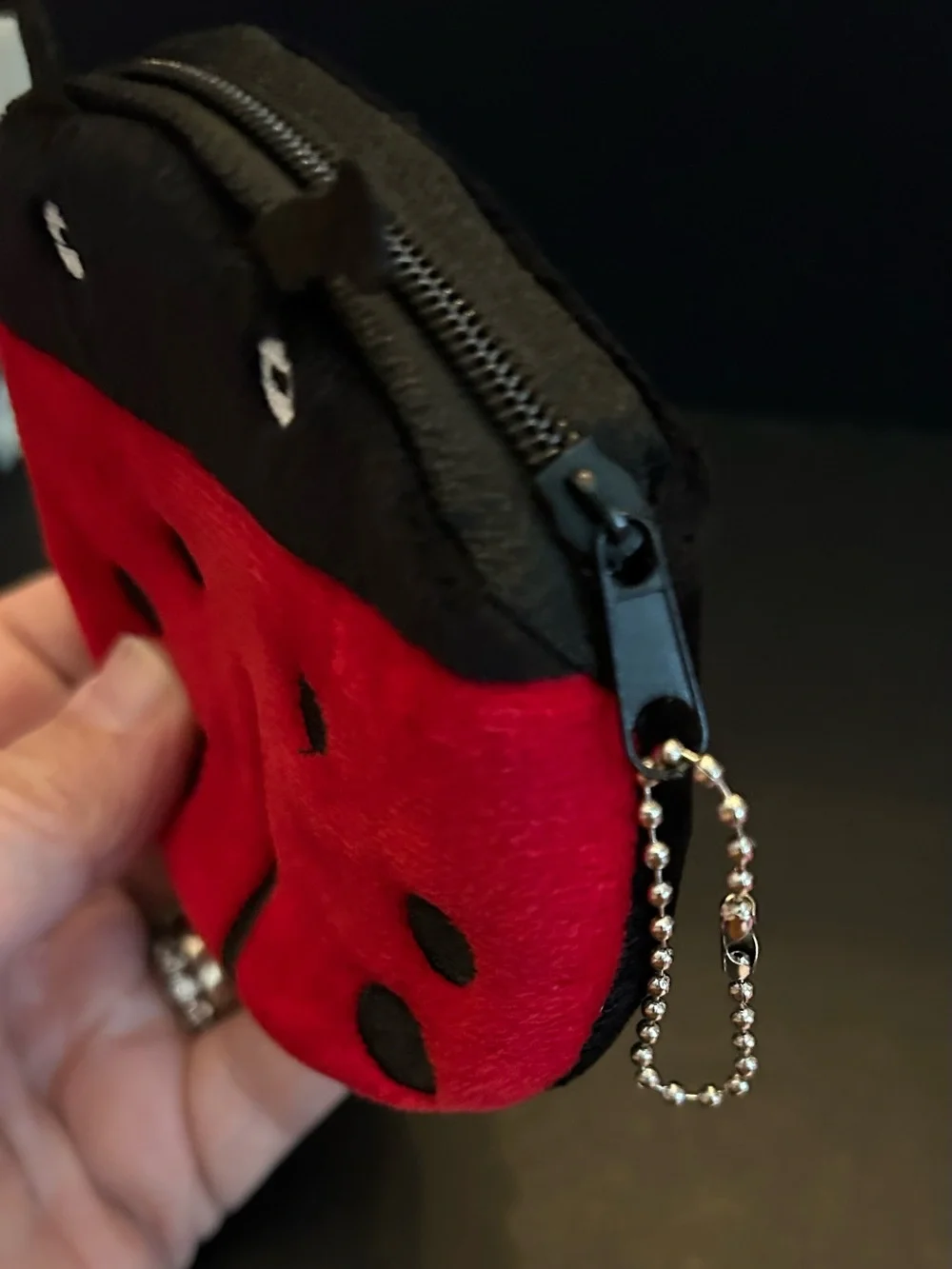 Soft Plush Ladybug Coin Purse for Kids  Red and Black Zipper Closure with Attach